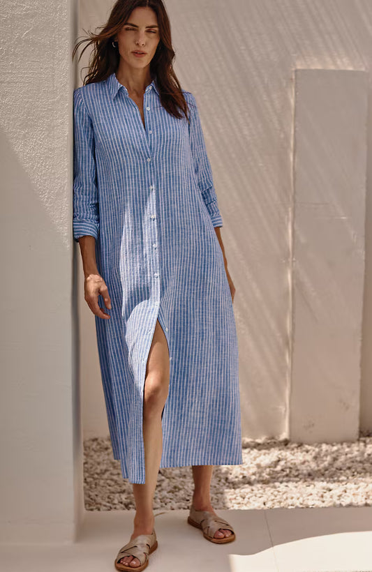 Linen-Blend Maxi Shirtdress