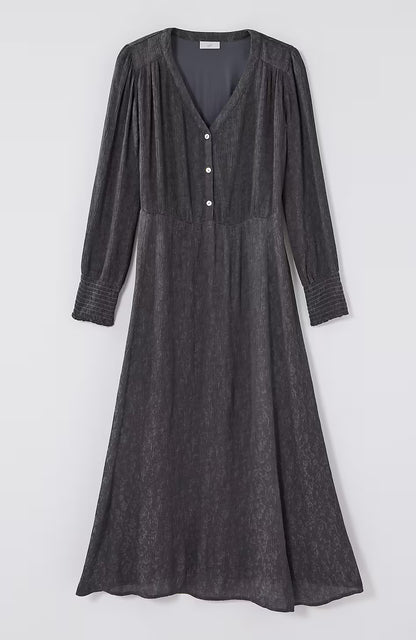Crinkle-Textured Smocked-Sleeve Dress
