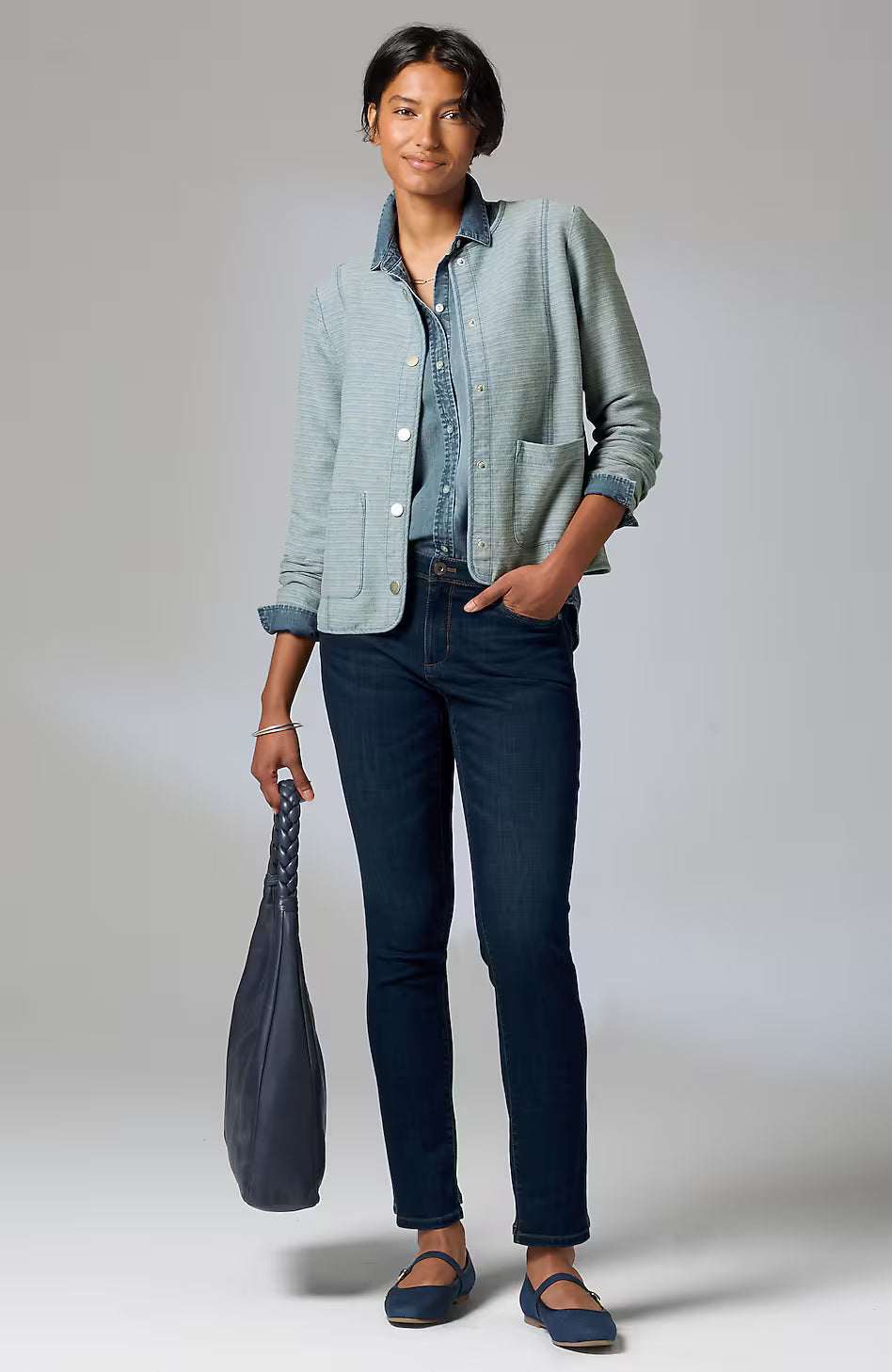 Pure Jill Indigo Patch-Pocket Jacket