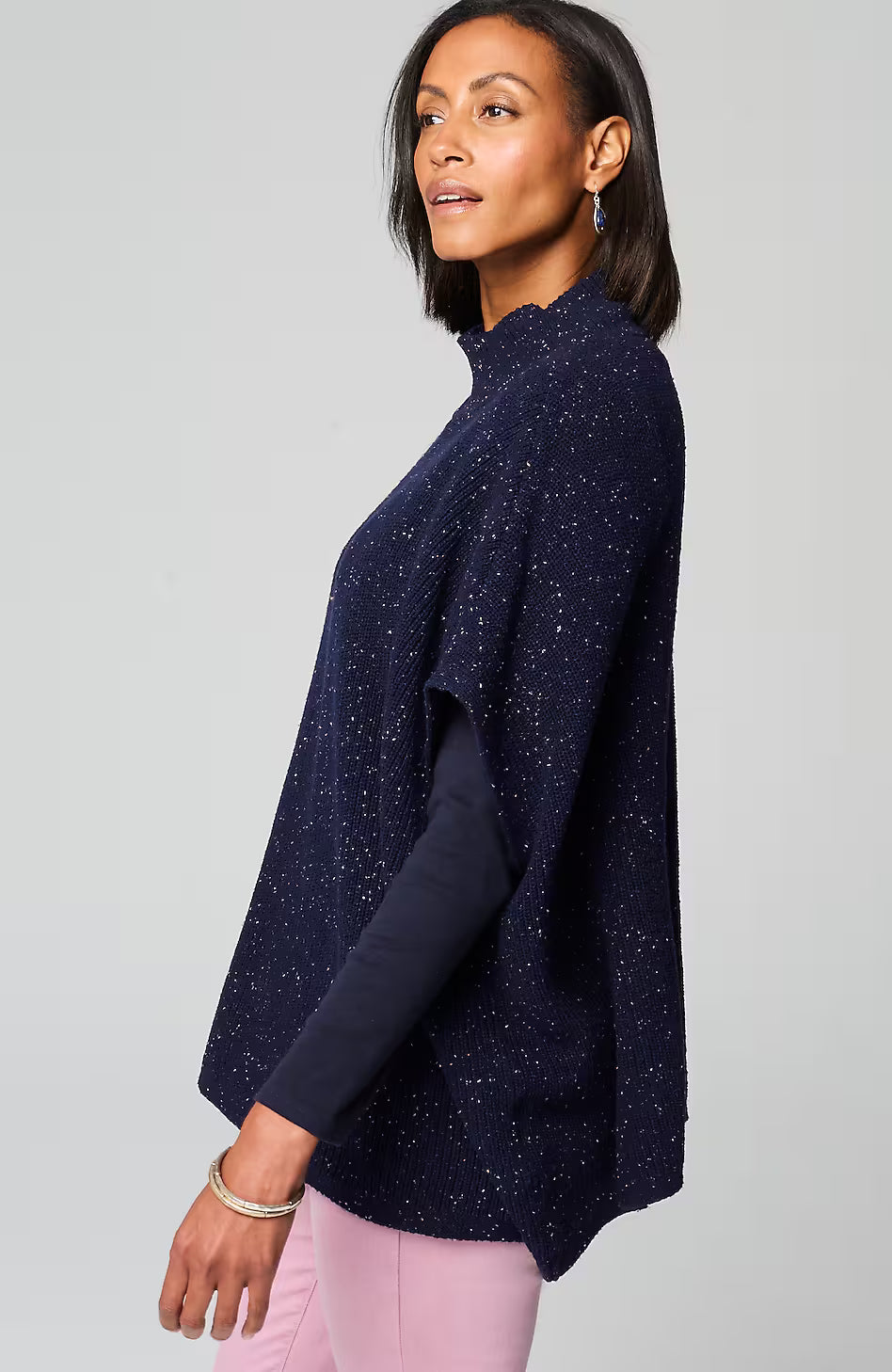 Cotton-Blend Knit Poncho