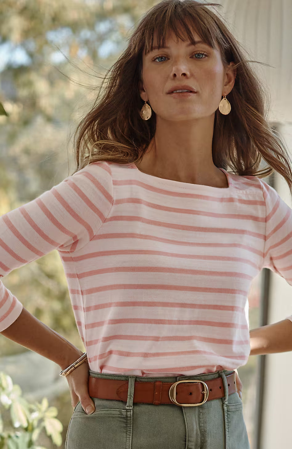 Striped Buttoned-Cuff Tee