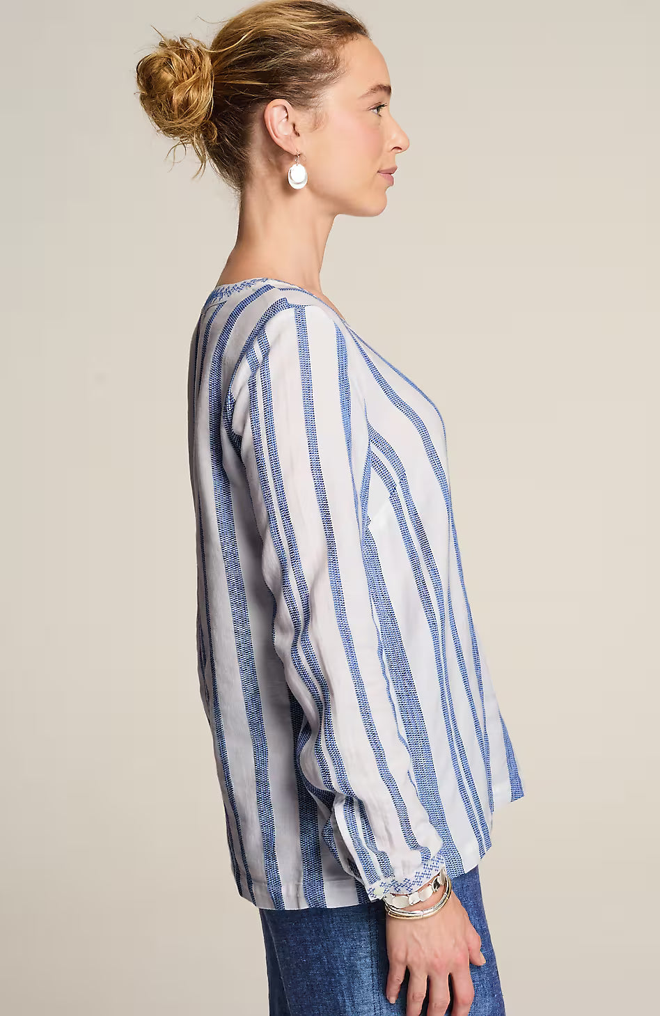 Pure Jill Embroidered Striped Top