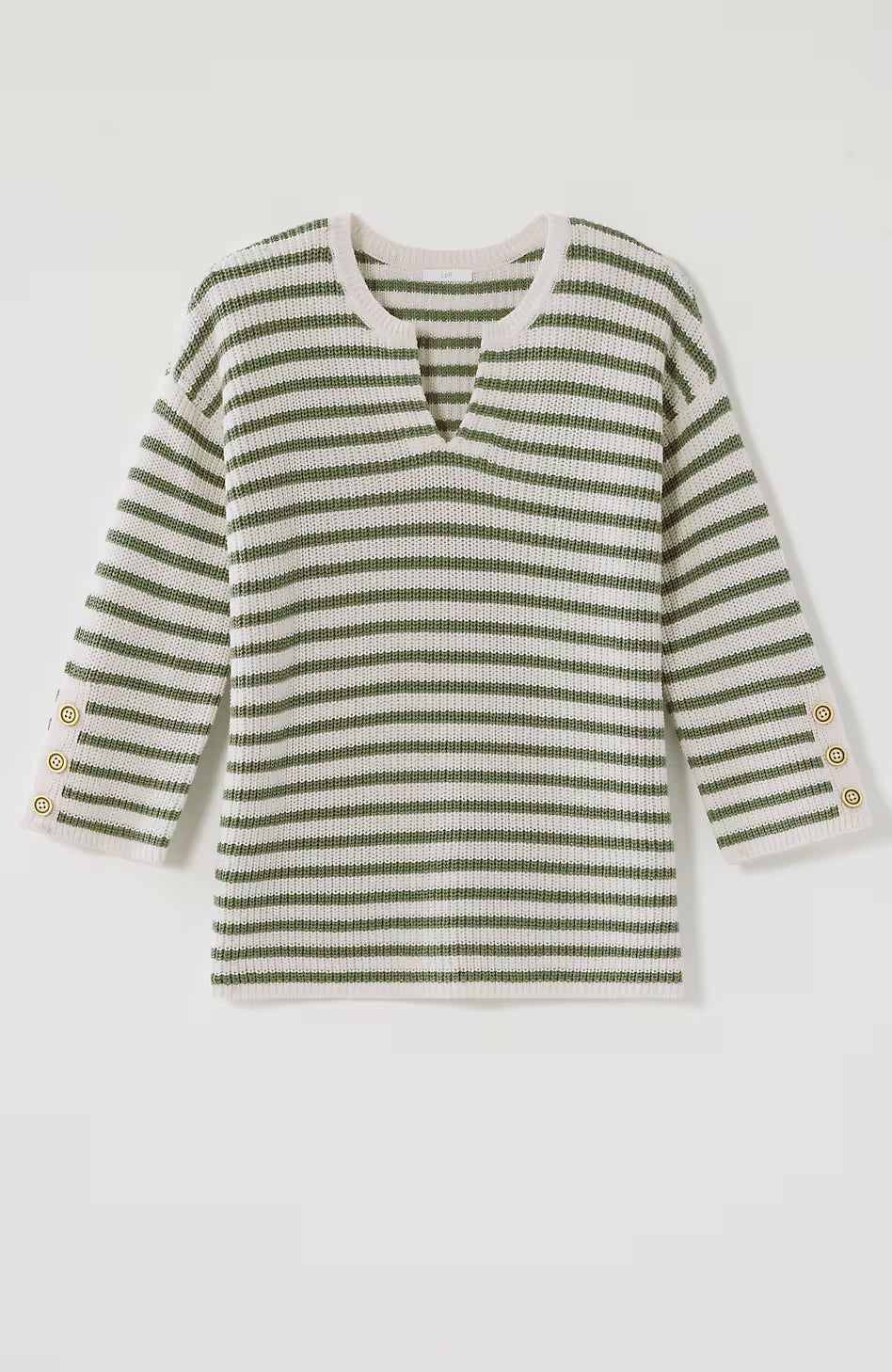 Ribbed-Stripes Button-Cuffed Sweater
