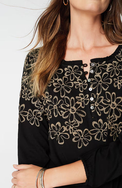 Floral-Embroidered Raglan-Sleeve Top