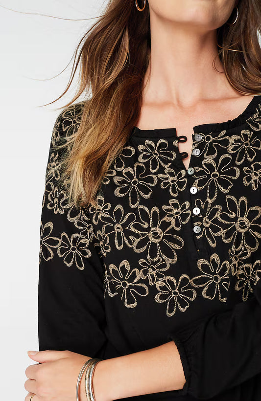 Floral-Embroidered Raglan-Sleeve Top