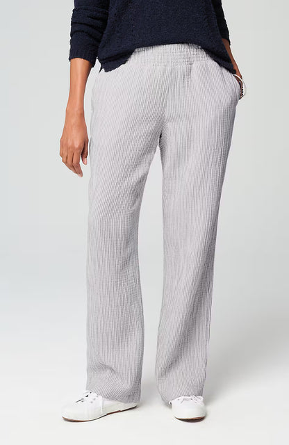 Smocked-Waist Cotton-Gauze Pants