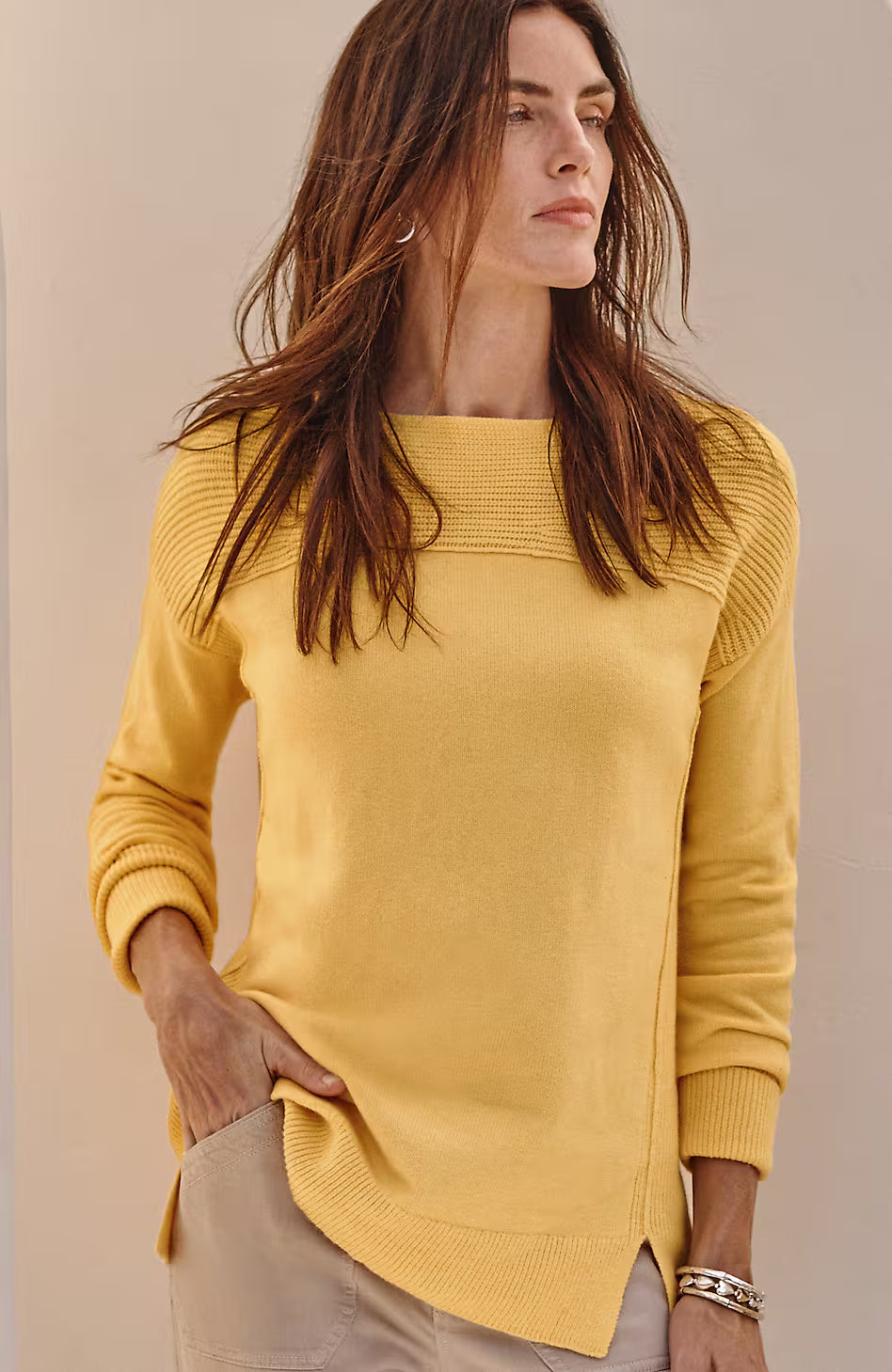 Ribbed-Detail Pullover Sweater