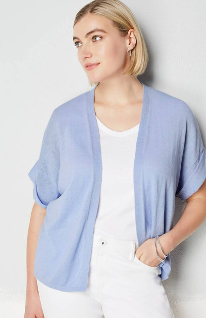 Short Cuffed-Sleeve Open-Front Cardi