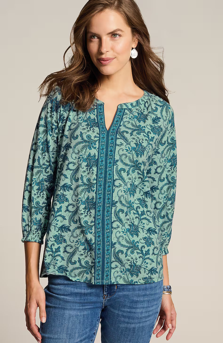 Border-Printed Floral Top