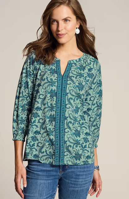 Border-Printed Floral Top