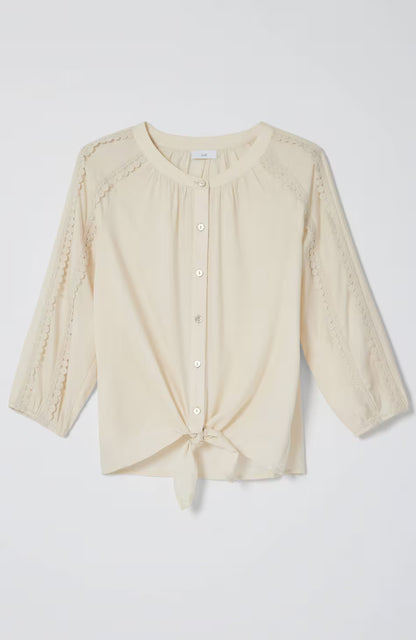 Lace-Trimmed Tie-Front Top