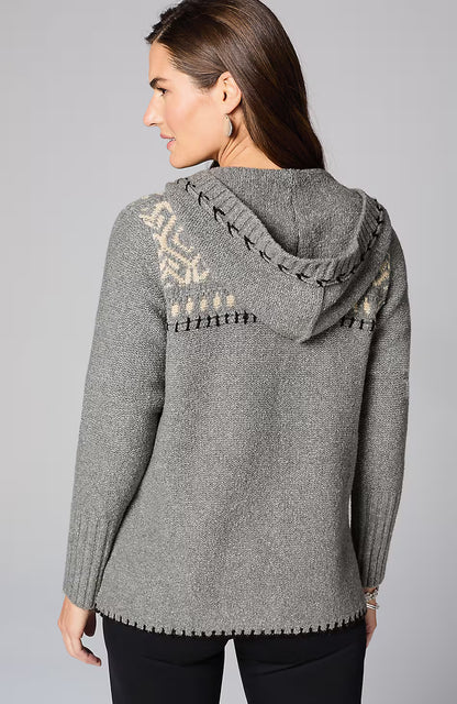 Hand-Embroidered Hooded Cardi