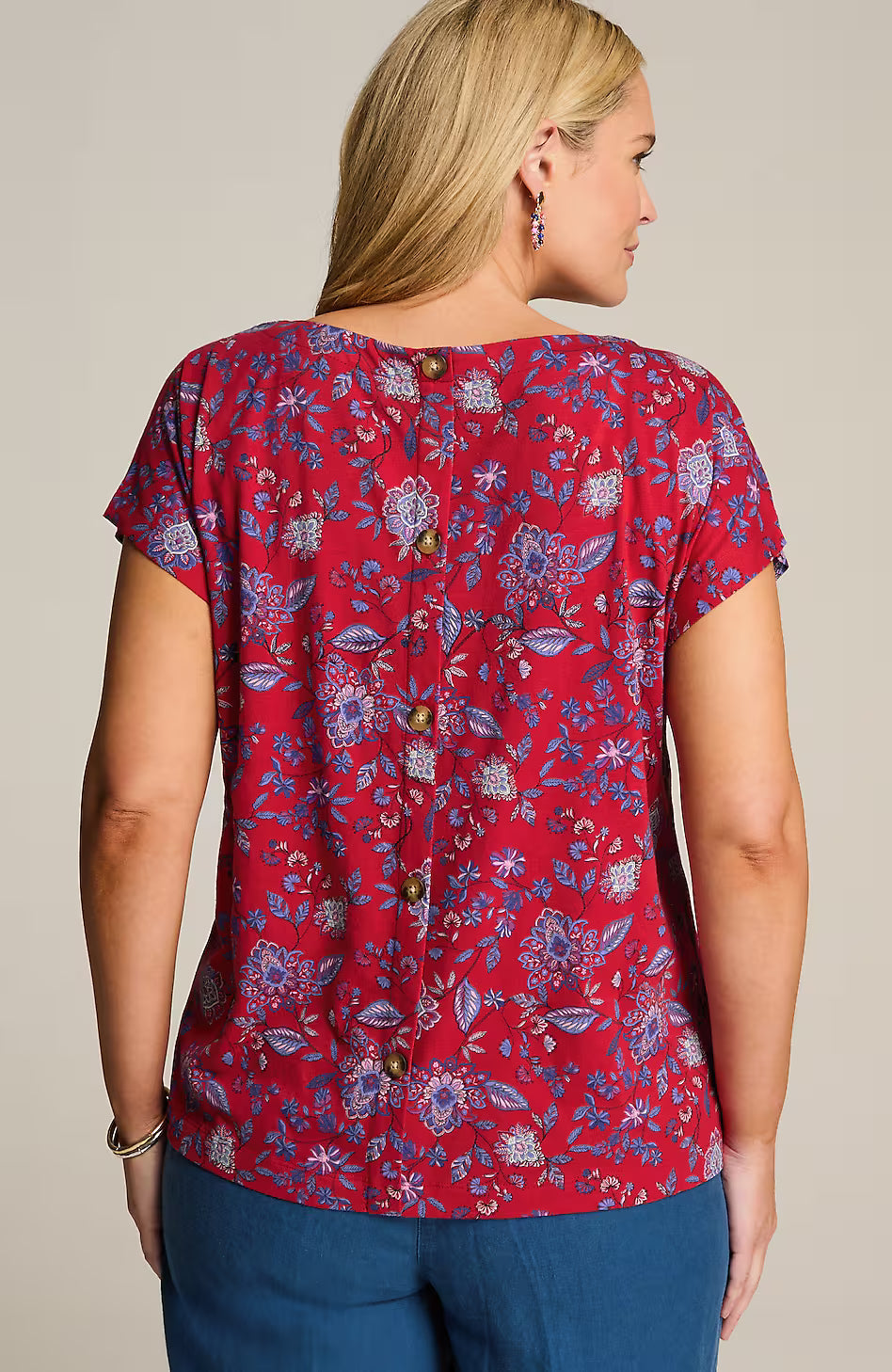 Boat-Neck Buttoned-Back Tee