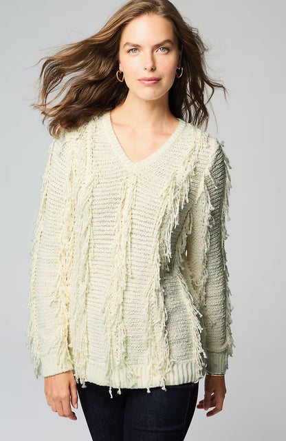 Fringed V-Neck Sweater