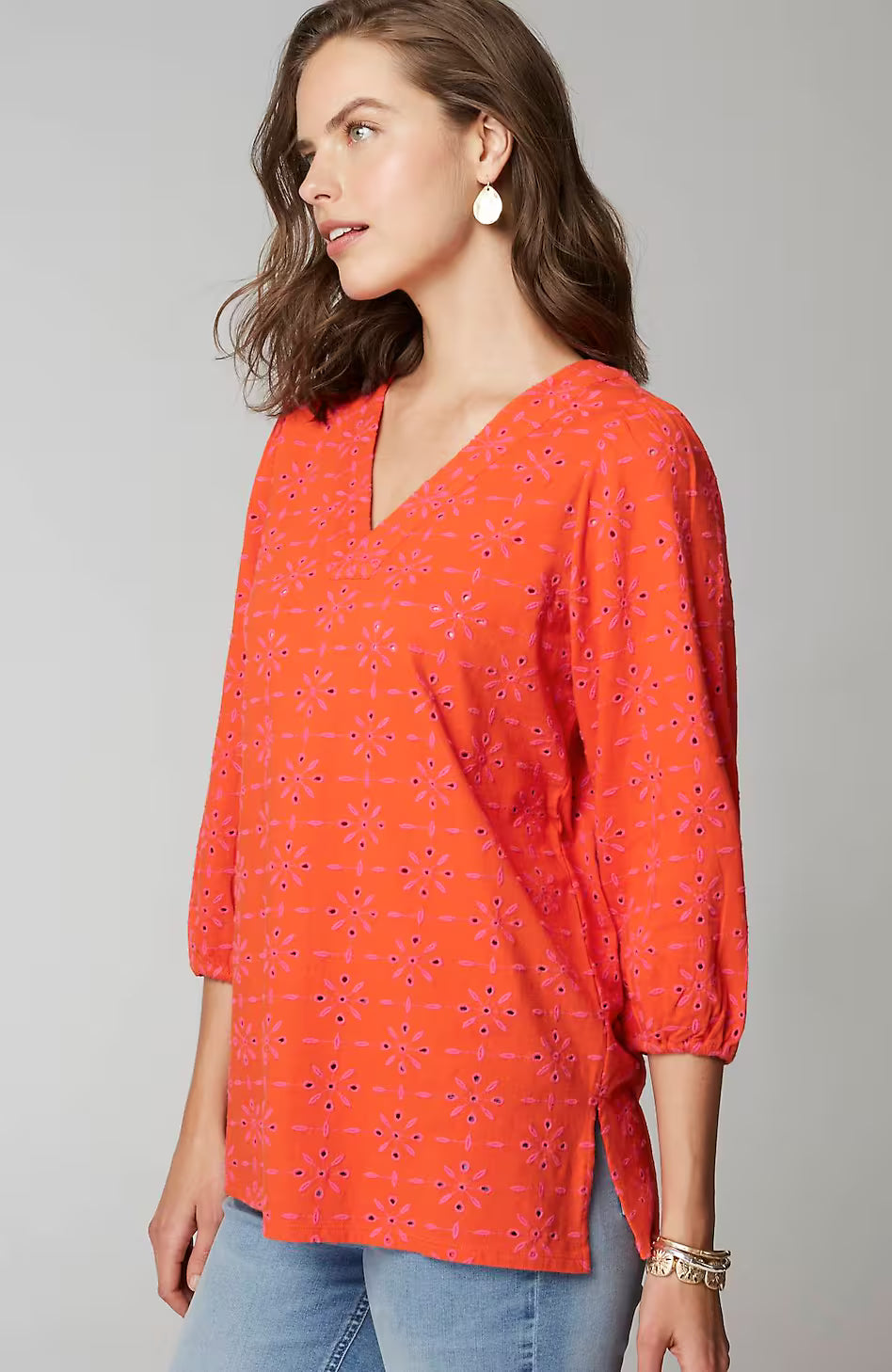 Contrasting-Eyelet Tunic