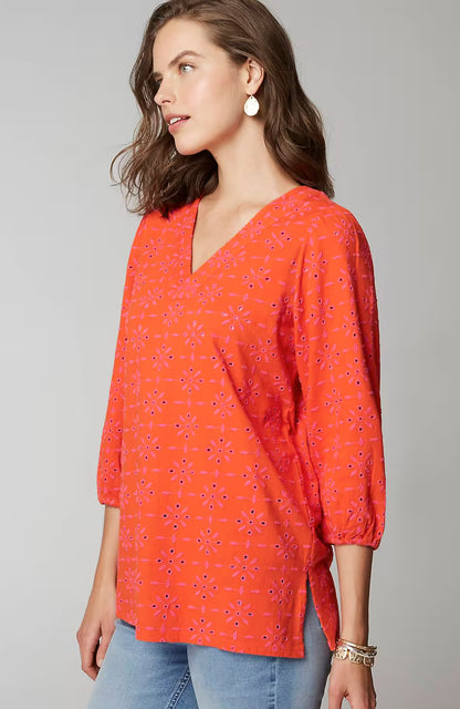 Contrasting-Eyelet Tunic