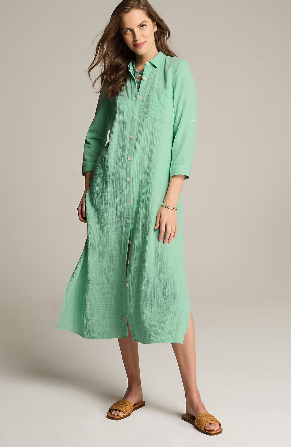 Cotton-Gauze Midi Shirtdress