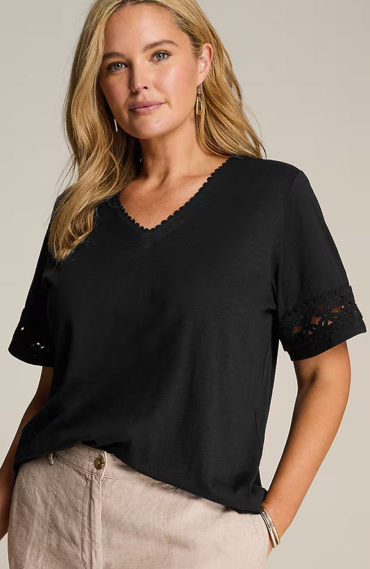 Crochet-Trim V-Neck Top