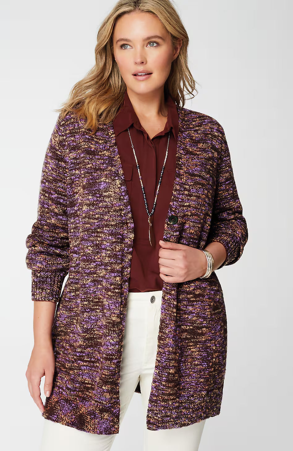 Slub-Textured Space-Dyed Cardi