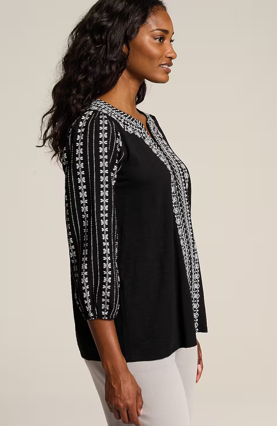 Pure Jill Mixed-Media Embroidered Top