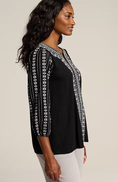 Pure Jill Mixed-Media Embroidered Top