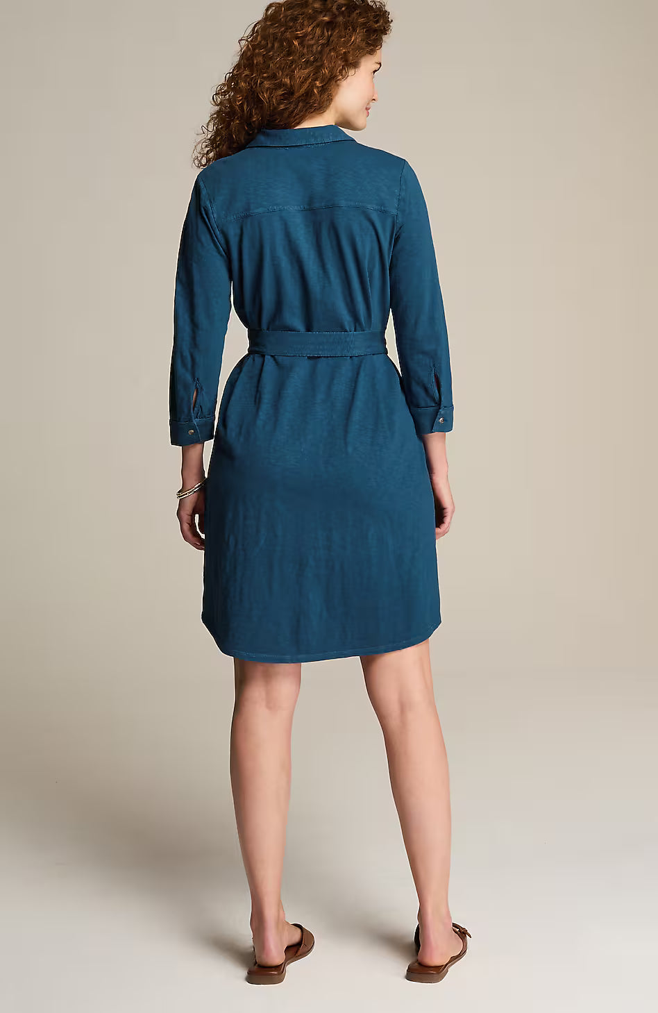 Garment-Dyed Split-Neck Shirtdress