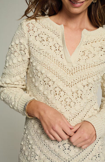 Open-Texture Split-Neck Sweater
