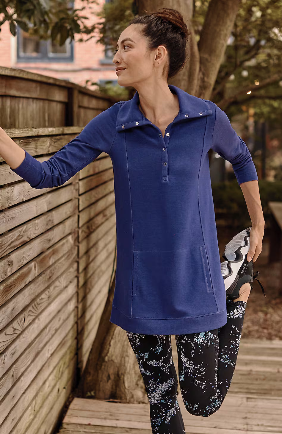Fit Double-Knit Snap-Collared Tunic