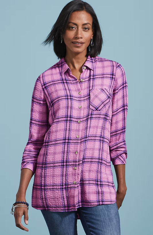 Soft Crinkled Plaid Tunic