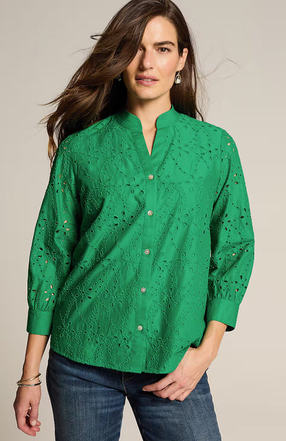 Eyelet Button-Front Top