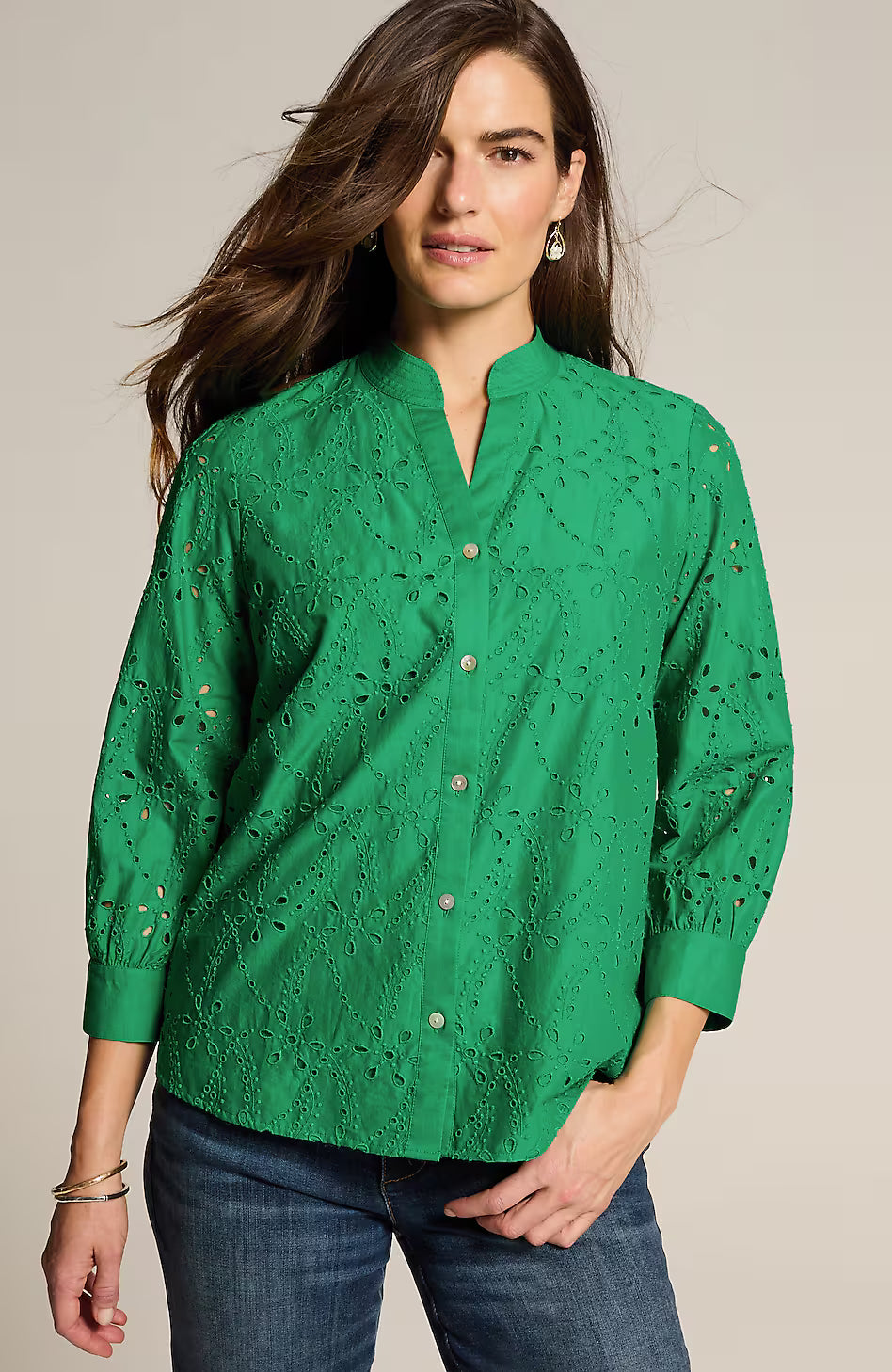 Eyelet Button-Front Top