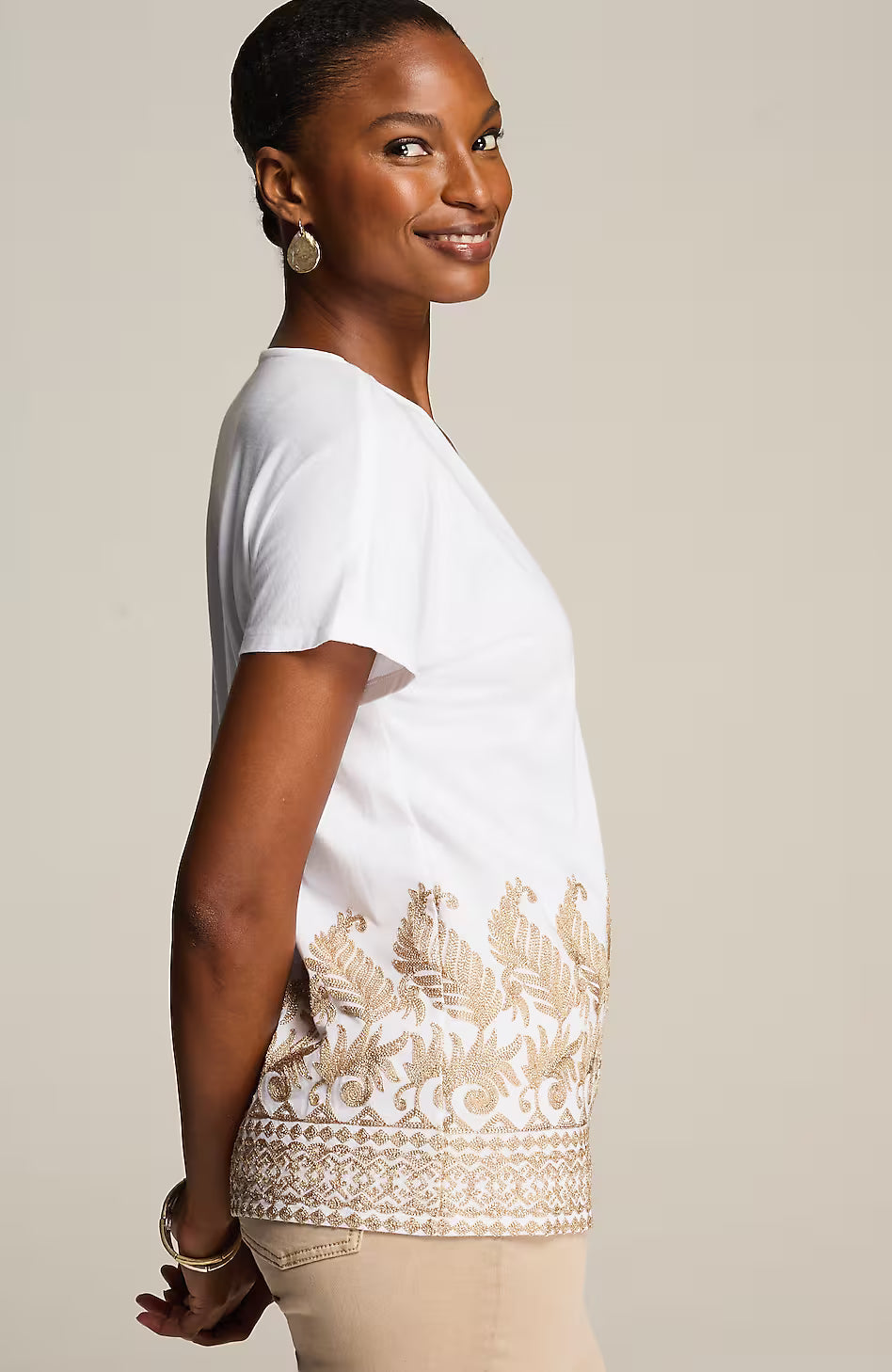 Pure Jill Metallic-Embroidered Top