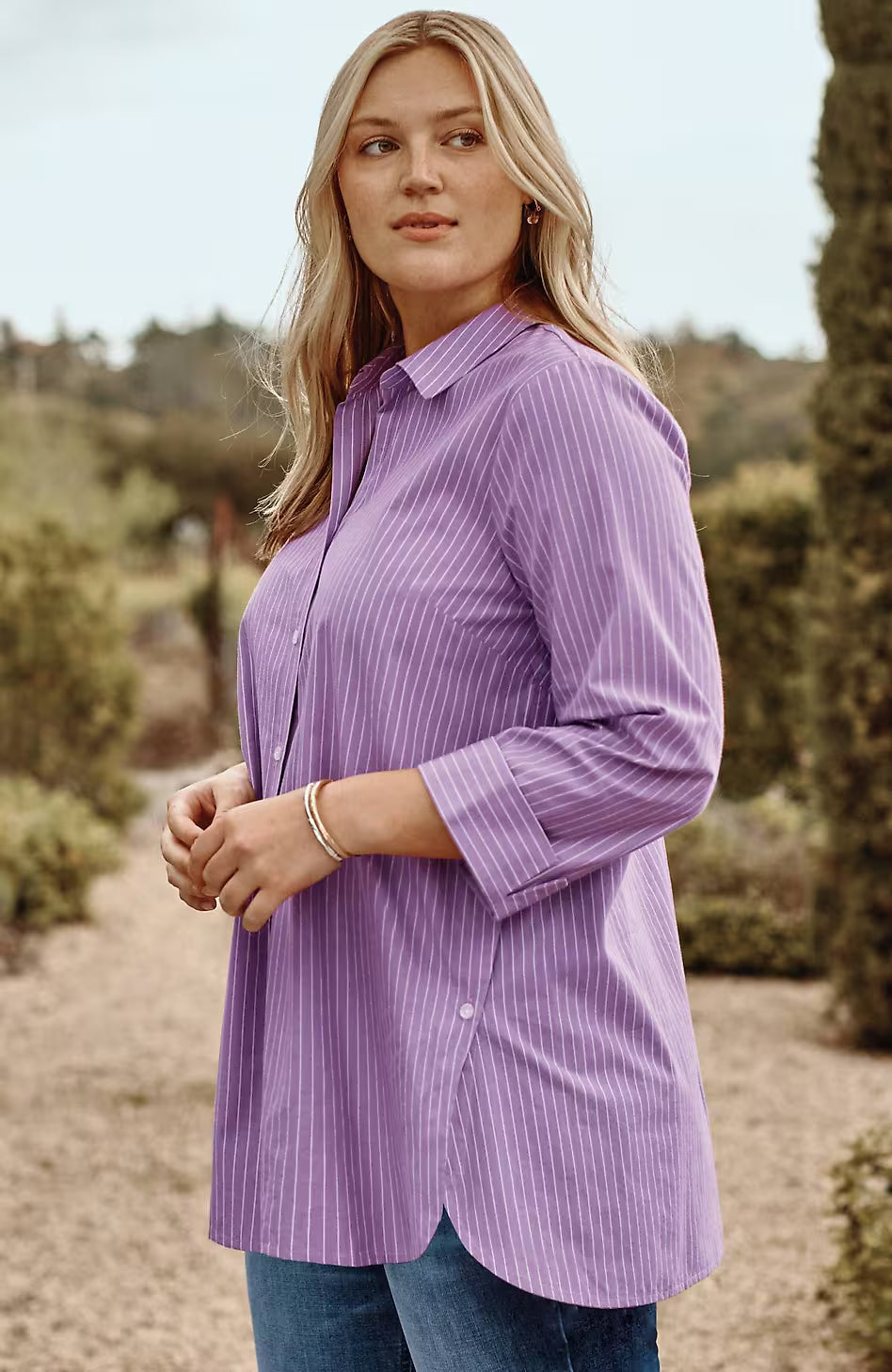 Side-Button Stepped-Hem Tunic