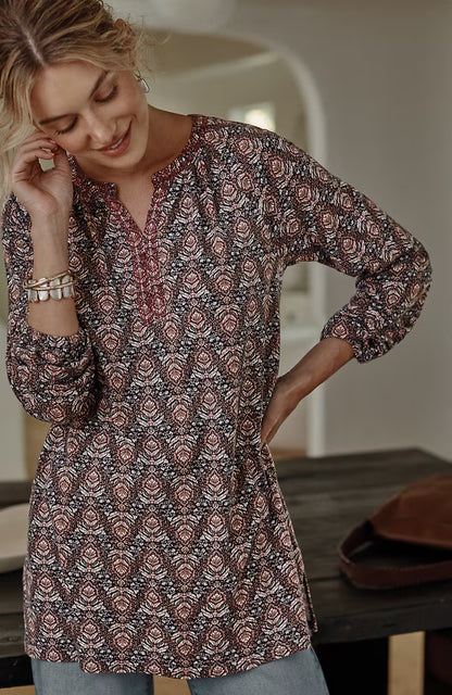 Pure Jill Printed & Embroidered Knit Tunic