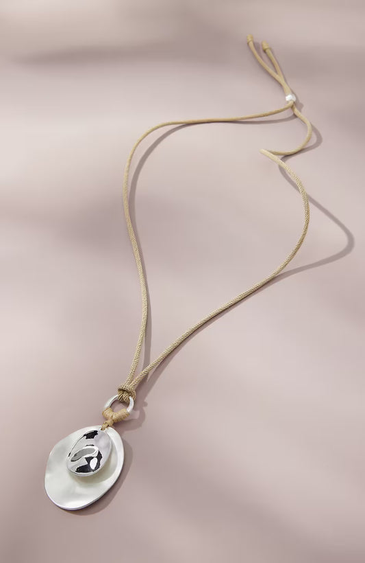 Silvertone Mixed-Finish Pendant Necklace