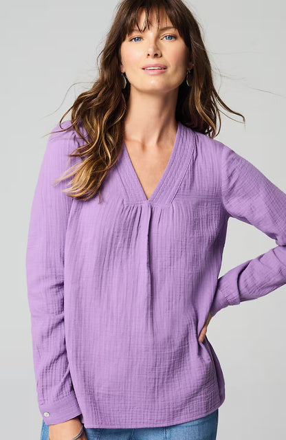 Cotton-Gauze V-Neck Top