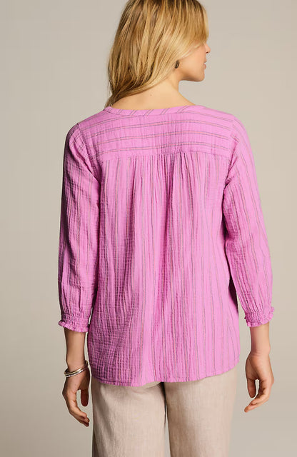 Cotton-Gauze Smocked-Sleeve Top