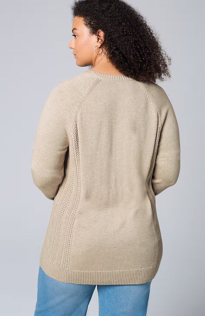 Textured-Sides Crew-Neck Sweater