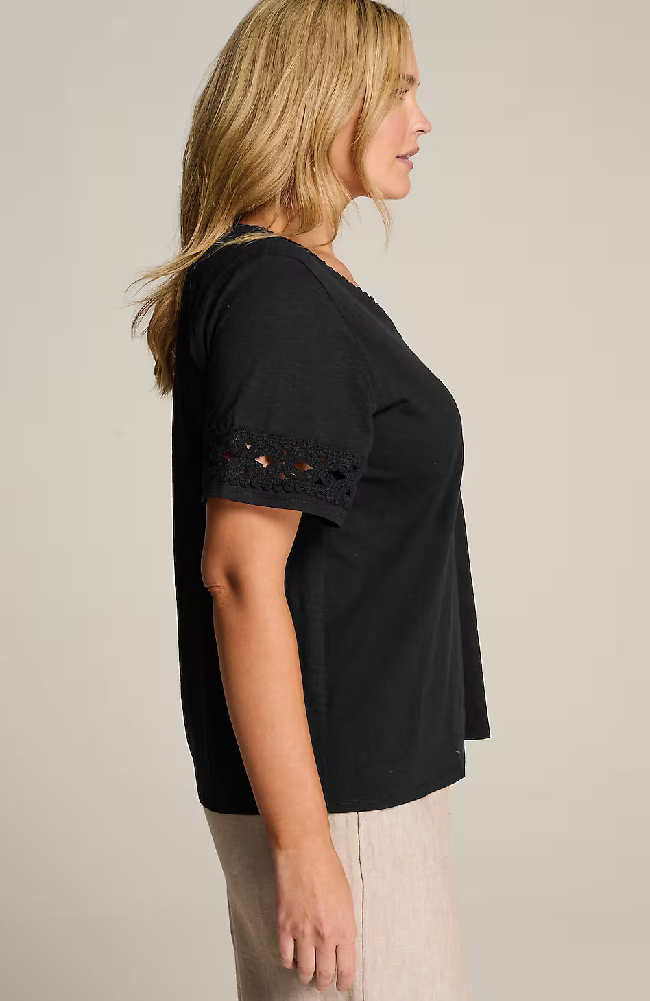 Crochet-Trim V-Neck Top
