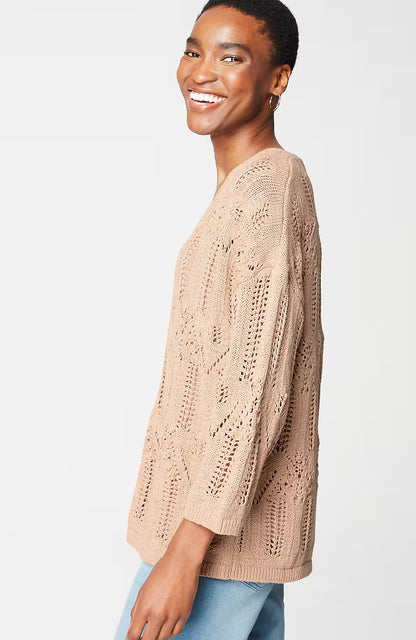 Pure Jill Open-Textured V-Neck Sweater