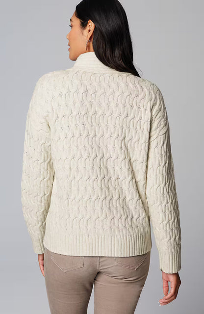 Cabled Button-Front Cardi