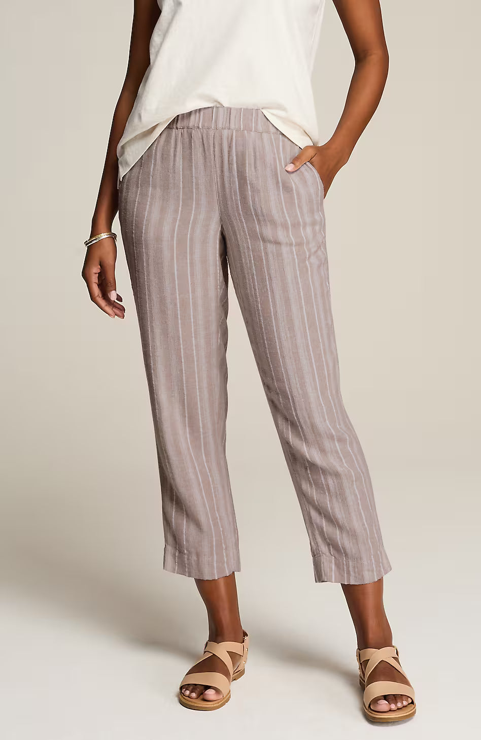Pure Jill Textured-Stripes Cropped Pants