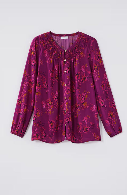 Floral Pleated-Neck Top