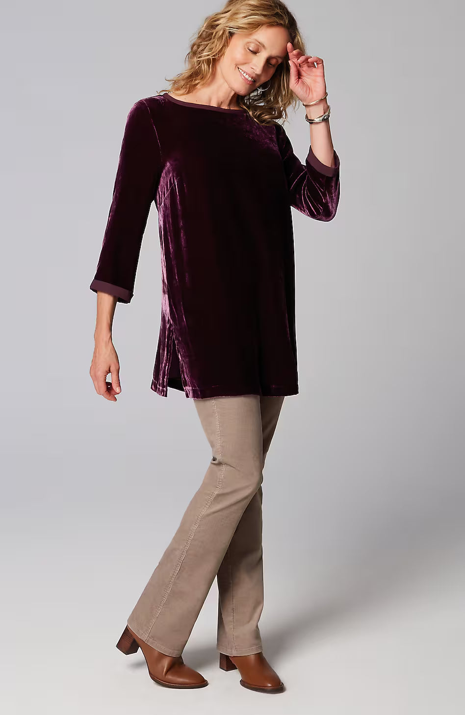 Rayon Silk Velvet Boat-Neck Tunic