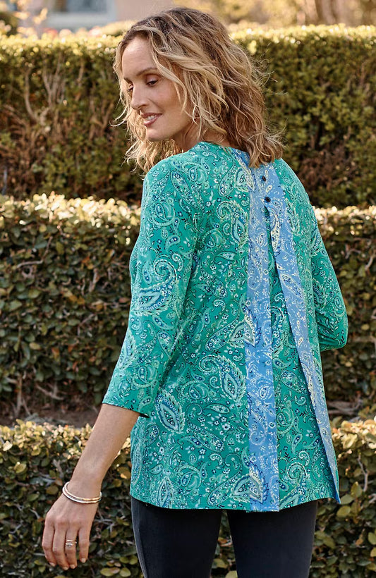 Wearever Mixed-Print Button-Back Top