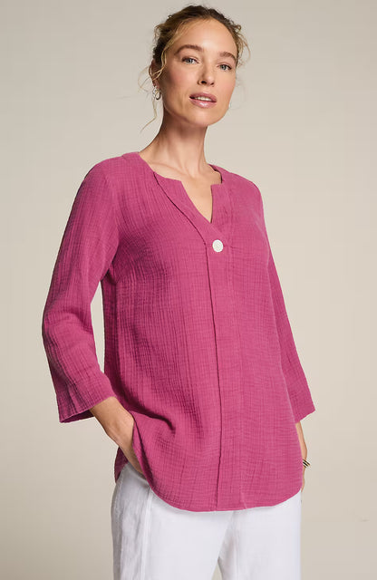 Pure Jill Cotton-Gauze One-Button Tunic