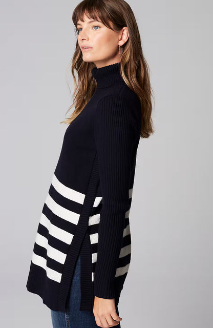 Ribbed-Sleeves Turtleneck Sweater