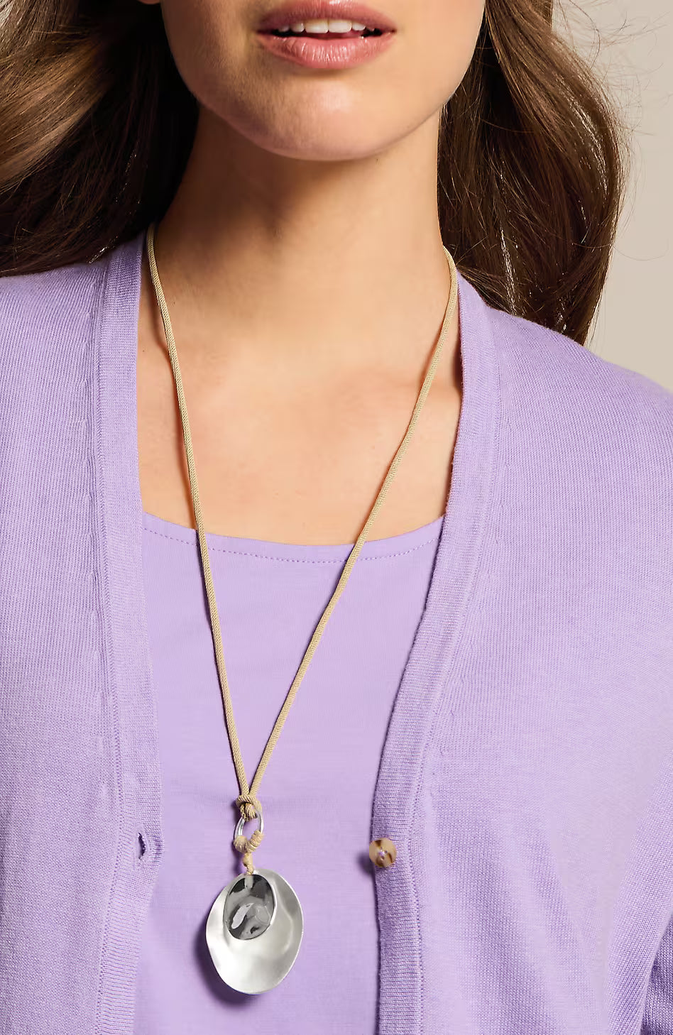 Silvertone Mixed-Finish Pendant Necklace