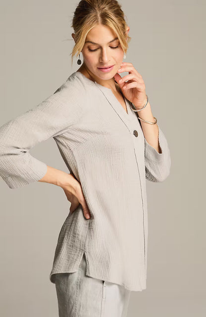 Pure Jill Cotton-Gauze One-Button Tunic