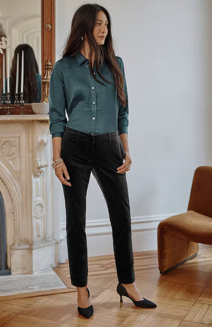 Velveteen-Stretch Slim-Leg Pants